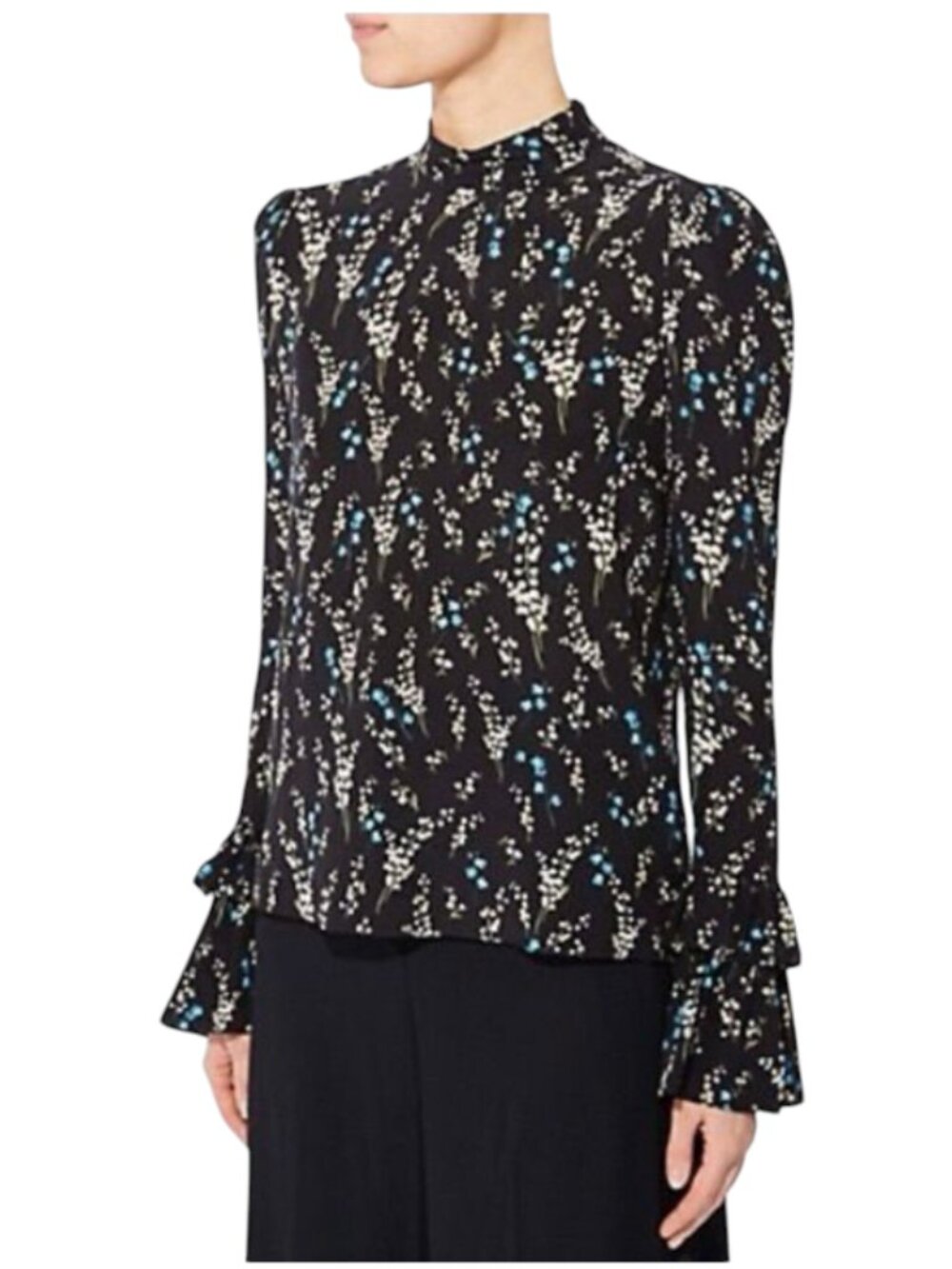 Erdem Marvine Floral Print Top Blouse Shirt Womens 4 40 Black Silk Long Sleeve